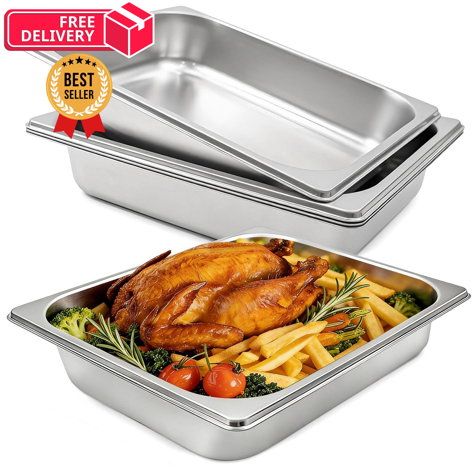 Nexboraque 4 Pcs Half Size Hotel Pan, 1/2 2.5 Inch Size, Silver