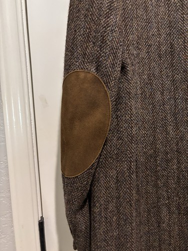 Harris Tweed 44S Brown Herringbone Blazer Handwoven Wool Scotland Short - Picture 6 of 15