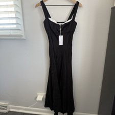 Reformation 0 NEW Bekki Linen Midi Dress Black Slit Cut Minimal Flowy Relaxed