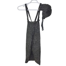 Vintage 50s Kids Medium Overalls Pants Set Hat Tweed Wool Blend Costume Handmade