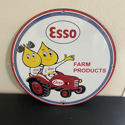 #ad VINTAGE ESSO LEMON FARM PRODUCTS GASOLINE OIL PORCELAIN SIGN $50.00