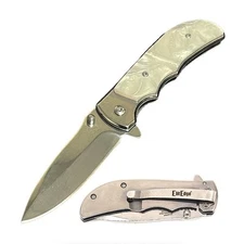 4" Closed White Pearl Handle Spring Assisted Folding Knife