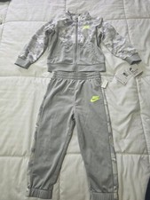 Nike Boys 24M 2-Piece Gray Camo Zip Jacket Pants Set w/ Pockets