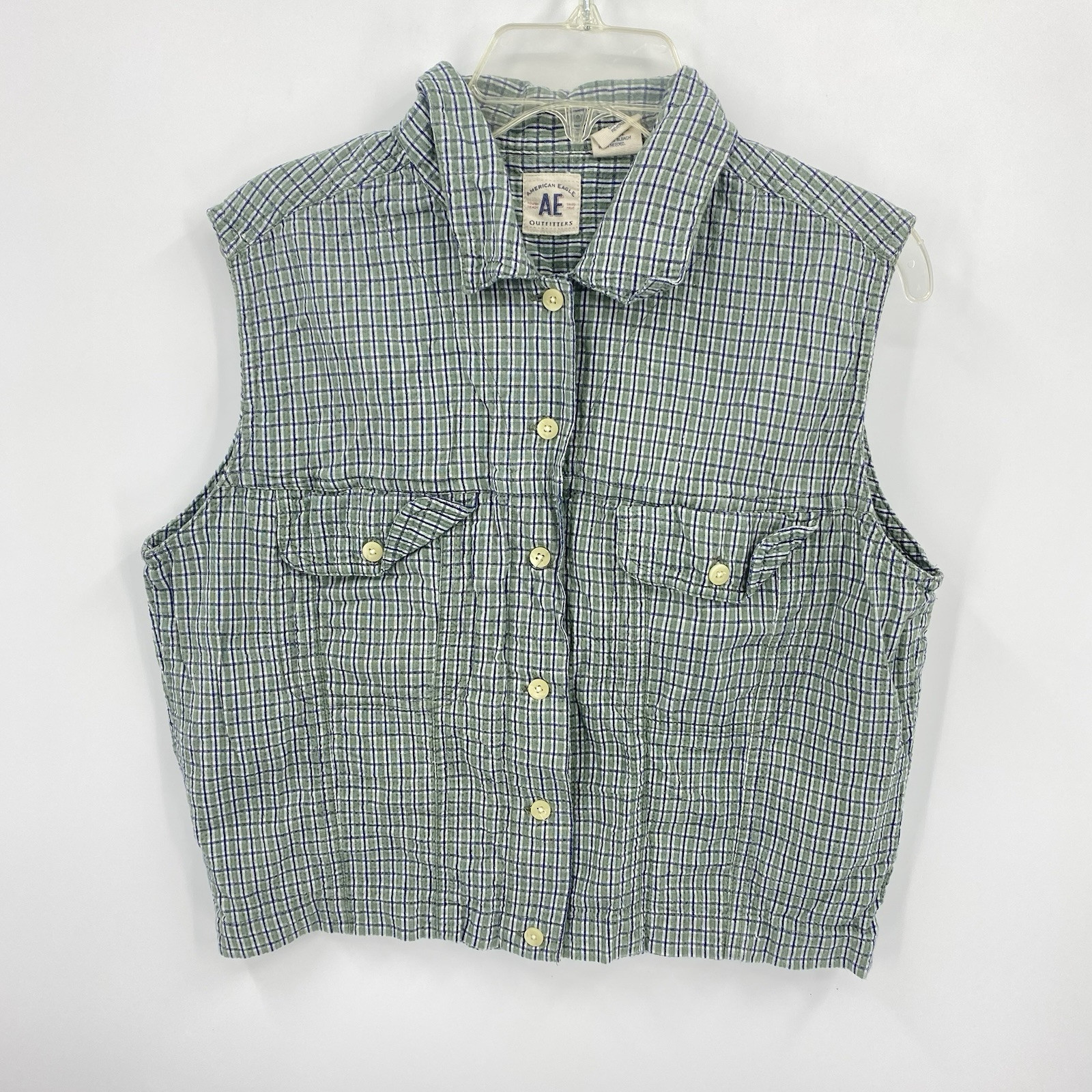 American Eagle Sleeveless Button Front Shirt Gree… - image 1