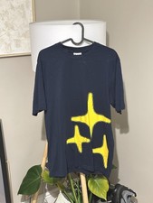 Drama Call T-Shirt Navy Blue Yellow Graphic Print Shirt Sleeve Size M