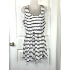 Tommy Hilfiger Women's Black White Striped Sleeveless Drawstring Waist Dress XL