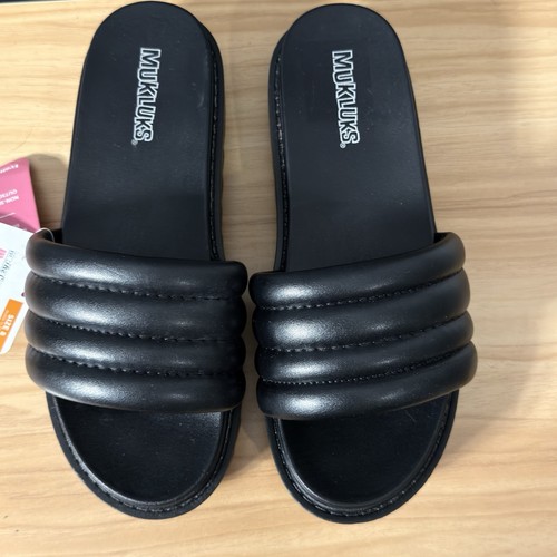 Muk Luks Damen-Plateausandalen Sonnenfänger klobig schwarz Kunstleder Größe 8 - Bild 6 von 8