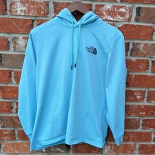 The North Face Hoodie Womens L Blue Never Stop Exploring Graphic Pullover Cotton