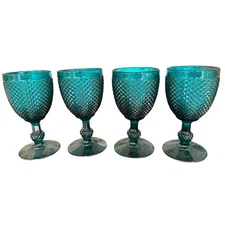 Set of four Vista Alegre Bicos Blue Glass Goblets Portugal Williams Sonoma