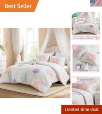 Kids Comforter Set Floral Polka Dot Reversible Bed Set with Shams Pillow