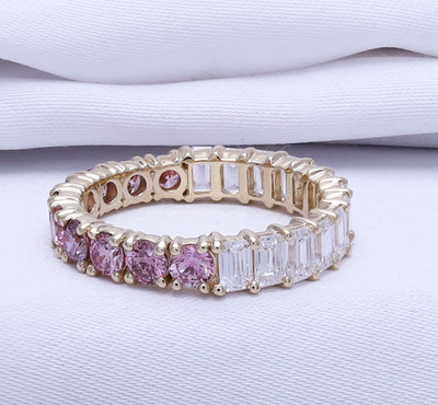 2.30 Ct Pink Round & White Emerald Diamond Full Eternity Ring 14K YG Lab Grown