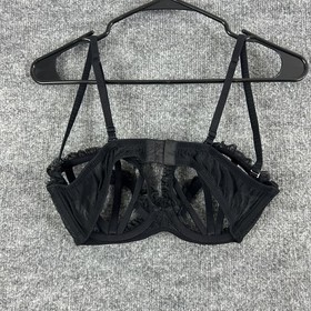 La Perla Bra 36 Caged Lace in Silk Black Harness Open Cup Underwire Lingerie