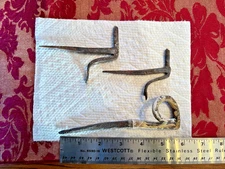 18th C. Forged Iron 2 Single Hinge Shutter Dogs, & 1 coil Dog Hardware. #1