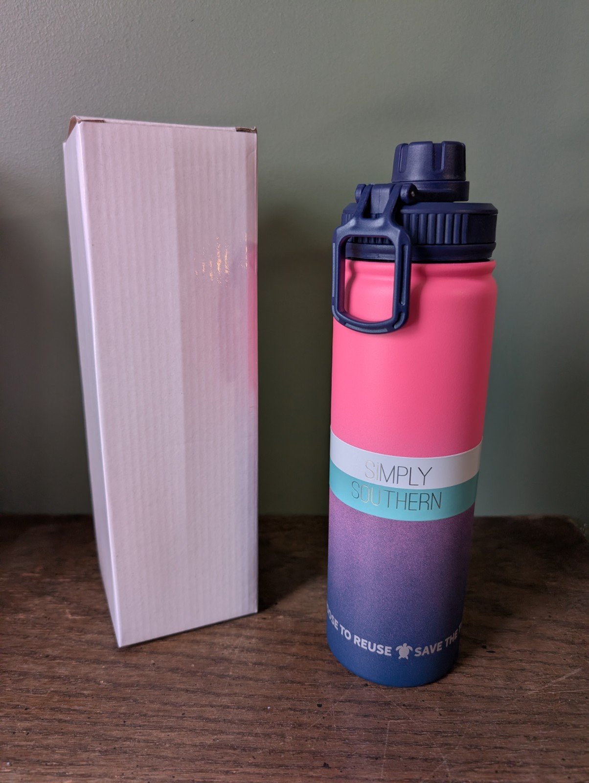 Simply Southern 22oz Pink Navy Metal Insulated Water Bottle 