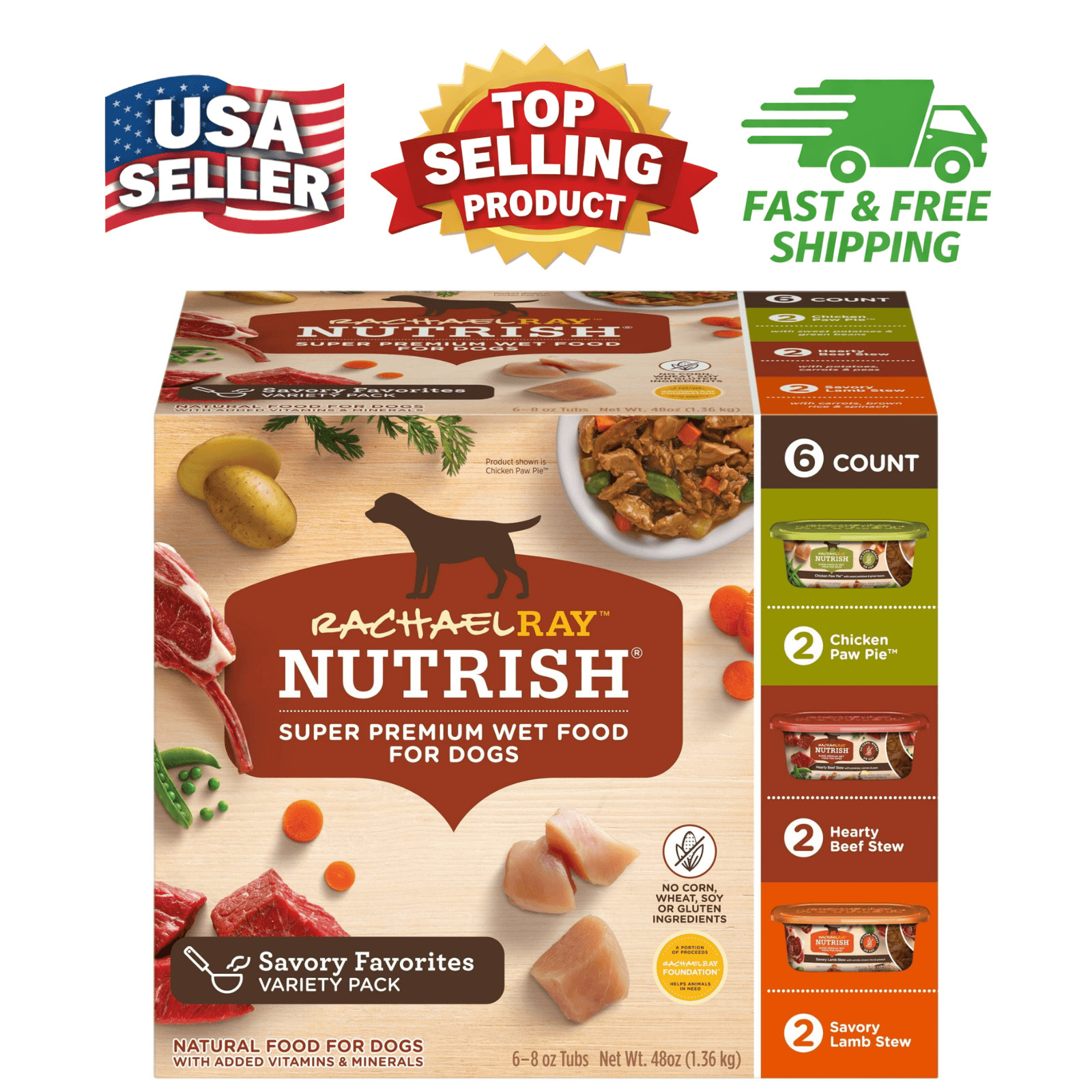 Rachael Ray  Natural Premium Wet Dog Food, Savory Favorites Variety Pack,8oz x 6