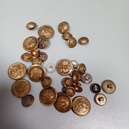 Vintage Military Crest Buttons Lot Brass Gold Tone Eagle Anchor Mixed Sizes
