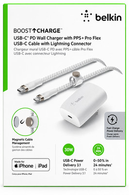 Belkin 30W USB-C to Lightning Bundle White Mifi Certified