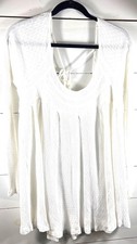 Free People White Long-Sleeve Cotton Tunic Dress With Tie-Back Detail Size M