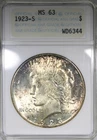 1923-S Peace Dollar PCGS MS63 ANA Holder Genie Lamp Scarce Toned