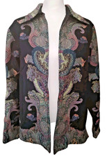 Coldwater Creek Womens M 100 Wool Open Front Jacket Paisley Tapestry Blazer