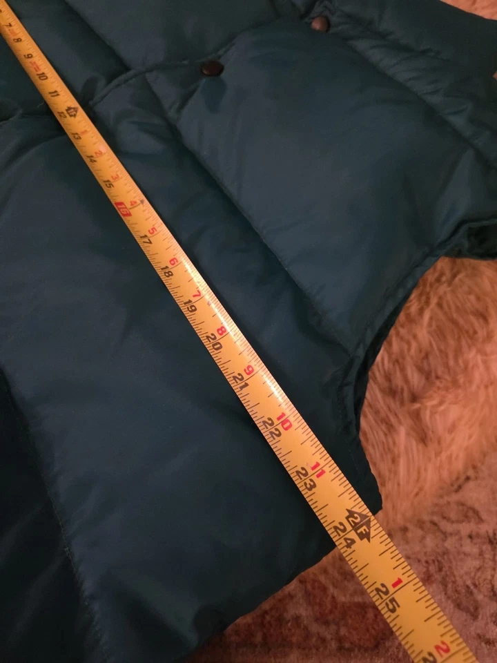 Lands' End Unisex Puffer Vest Sz Large Teal Goose Down Gorpcore Hike Camp Button - Image 4 of 4