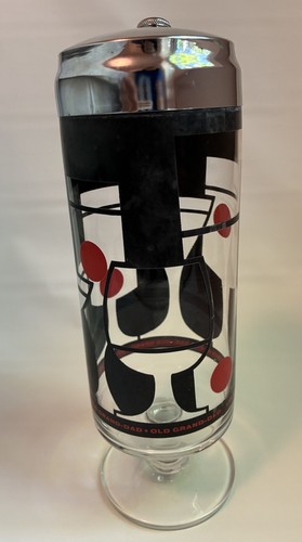 Old Grand-Dad Whiskey Footed Glass Cocktail Shaker Bar Decor Red Black Chrome - Picture 3 of 16