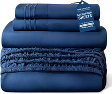 Queen 4 Piece Bed Sheet Set Brushed 1800 Ultra Soft Deep Pocket Navy Blue