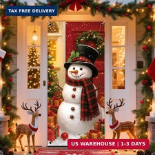 Christmas Door Cover, 79x35Inch Snowman Christmas Door Decorations Reusable Fabr
