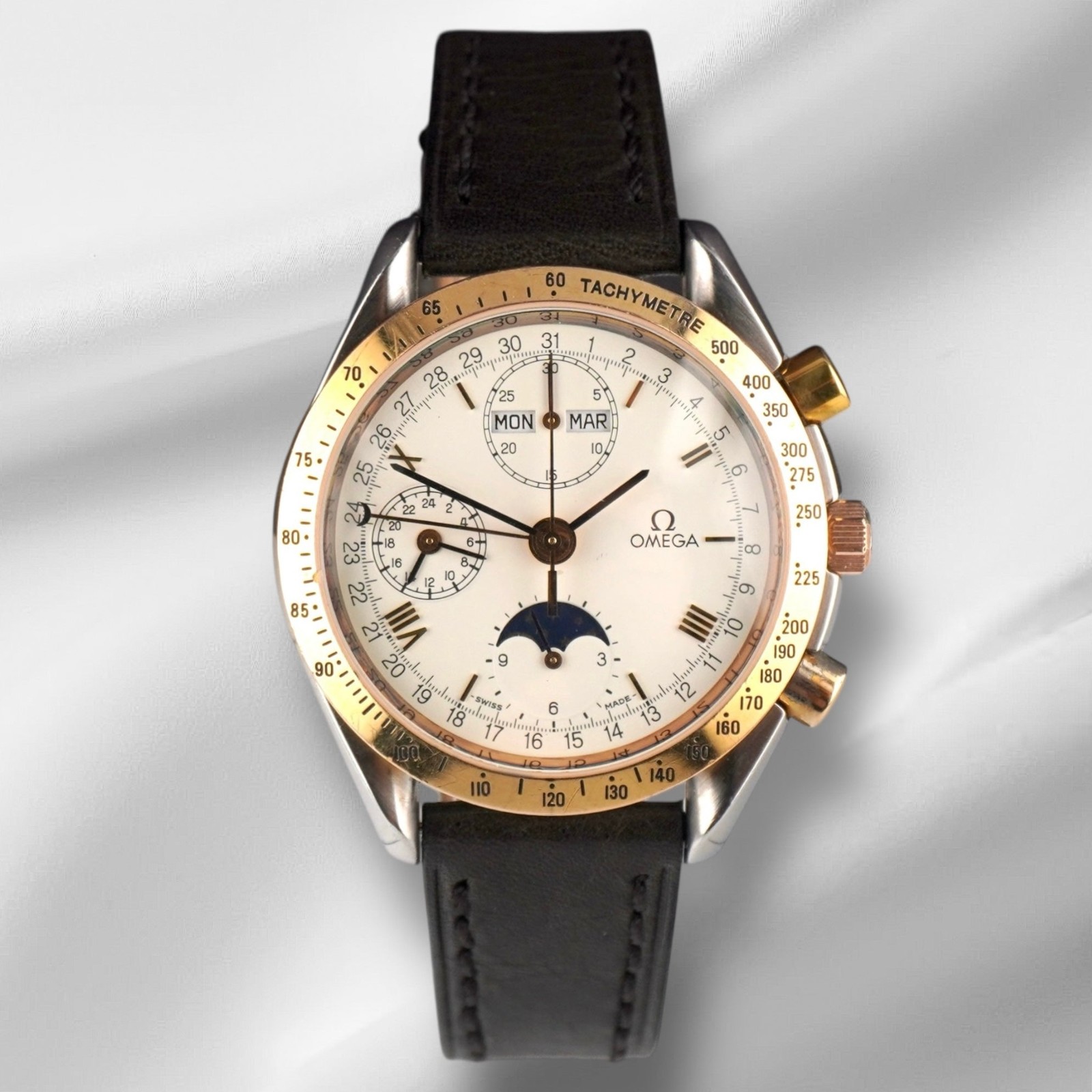 OMEGA 39mm Speedmaster Triple Calendar Moon Phase Automatic Men's Watch 3336.20