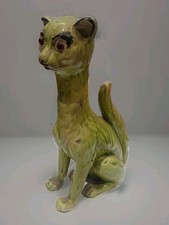 IMO Louis Wain Possibly Aller Vale Green Glazed Cat 19th Century, Glass Eyes.