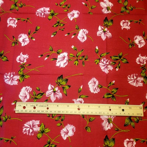 Cotton Fabric Pink Flowers Green Leaves Deep Rose Background 1yd x 44" Unbranded - Picture 3 of 8