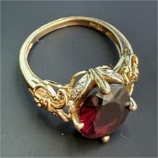 Garnet 14k gold Cocktail Ring Oval 8 Accent d...