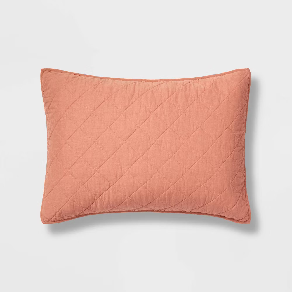 Standard Diamond Stitch Cotton Linen Quilt Sham Terracotta - Threshold 1990₽