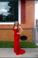 Red prom dress, size XS CAN FIT SMALL!! worn once fits really good and beautiful