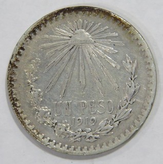 MEXICO UN PESO 1919 CAP & RAYS SILVER WORLD COIN 🌈⭐🌈