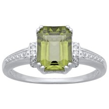 10K White Gold Ring Green Peridot .008 cttw Diamond Jewelry for Women Size 8