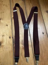 Pelican USA Made Y Braces Burgundy Elastic Leather Tab Clip Suspender