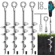 18 In. Heavy Duty Metal Ground Anchors, Earth Auger Stakes for Trampoline, Swing