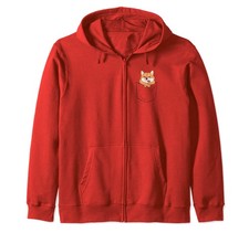 Shiba Inu Chest Pocket Japanese Dog Kawaii Plush Zip Hoodie