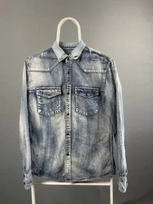 Jack Rose Mens Denim Shirt Size 3 Blue Long Sleeve Button Up Front-Pockets