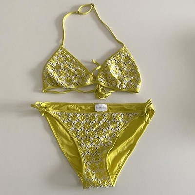 La Perla Girls Yellow Floral Bikini Set Size 14y Triangle Beachy White Designer