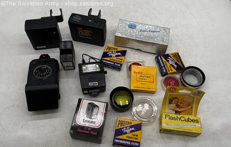 2.5LB Assorted Camera Accessories; Flashes, Filters & More *Untested*