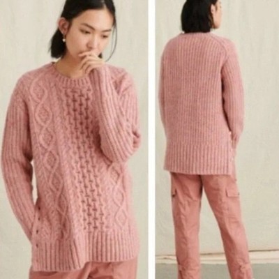 Alex Mill Pink Aran Cable Knit Merino Wool Side Button Sweater Womens Small