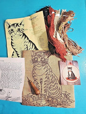 Burlap  Rags Vintage Tiger Cat Rug Hooking Kit Burlap Vintage 1960s