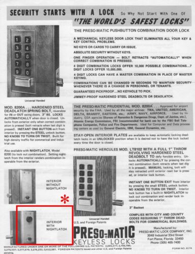 PRESO-MATIC INNENPLATTE NUR MIT NACHTRIEGEL FÜR #LT8102 DRUCKKNOPFSCHLOSS - Bild 2 von 2