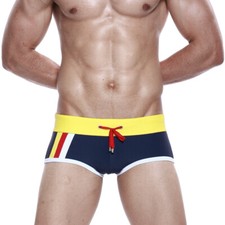 Men's With Adjustable Drawstring Stripe Swimming Trunks Mens Quick Dry Swimsuits