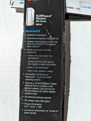 Modem 400 Series ARRIS SURFboard SB6141 Motorola w manuals & Ethernet Cable - Picture 10 of 23