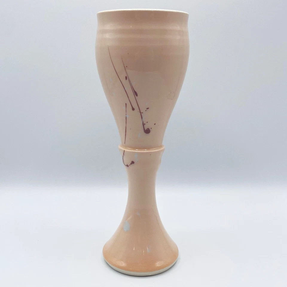 Jarrón copa de gres pintura salpicaduras rosa pastel SHANE SCHIMMEL RARO vintage años 80 Foto 2 de 4