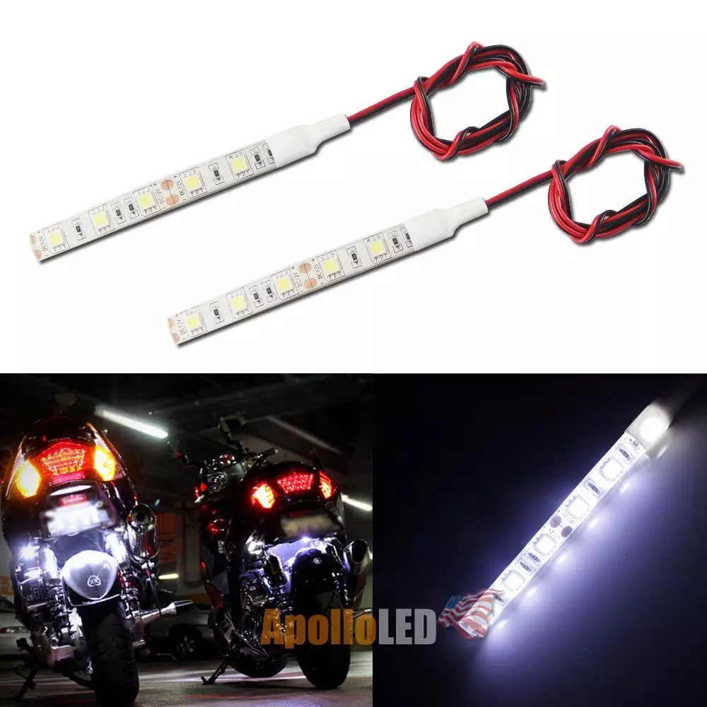 2x 12V 5050 6 SMD White LED Strip Lights Motorcycle Under Glow Accent Lighting