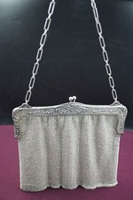 AWESOME Antique French ART DECO Sterling Silver Mesh Purse,Flowers frame,252 Gr
